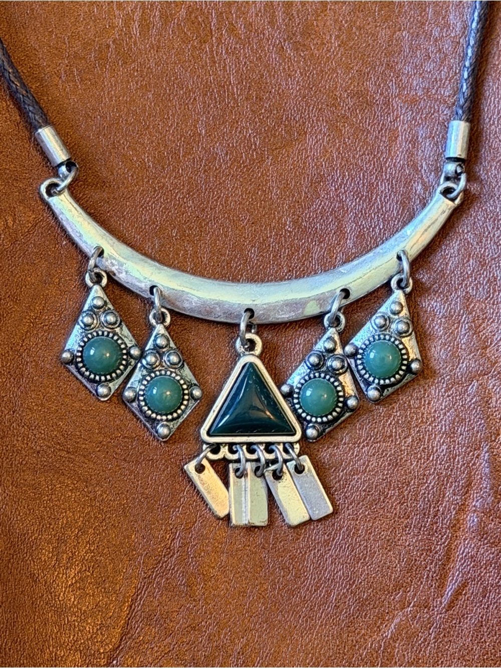 Silver-Tone Teal Pendant Statement Necklace - Women Jewelry